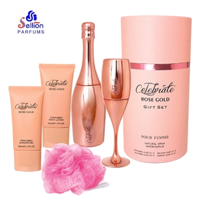 Sellion Celebrate Rose Gold - zestaw dla kobiet, woda perfumowana 100 ml, woda perfumowana 30 ml, balsam 50 ml, żel pod prysznic 50 ml
