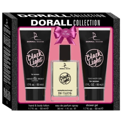 Dorall Black Light Pour Femme - zestaw, woda toaletowa, balsam do ciała, żel pod prysznic